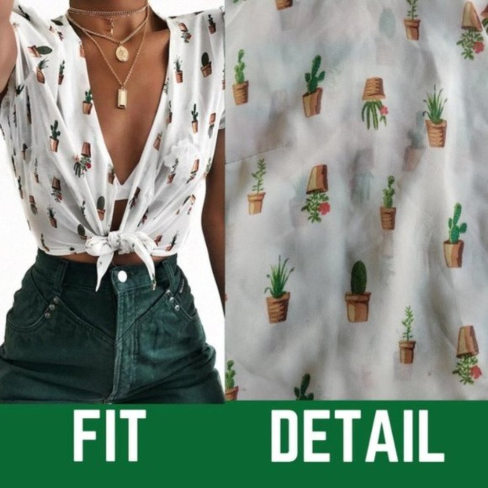 Forever 21 Cactus Print Front-Tie Semi-Sheer Top